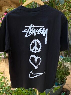 Stussy Black Short Sleeve Tee with White Graphics